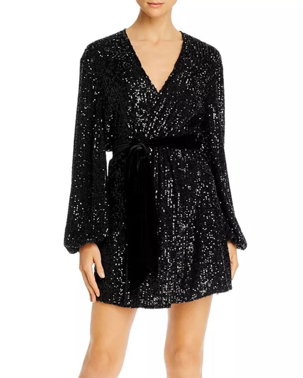 Jay Godfrey Women's Size 8 Black Sequined Polly Mini Wrap Dress